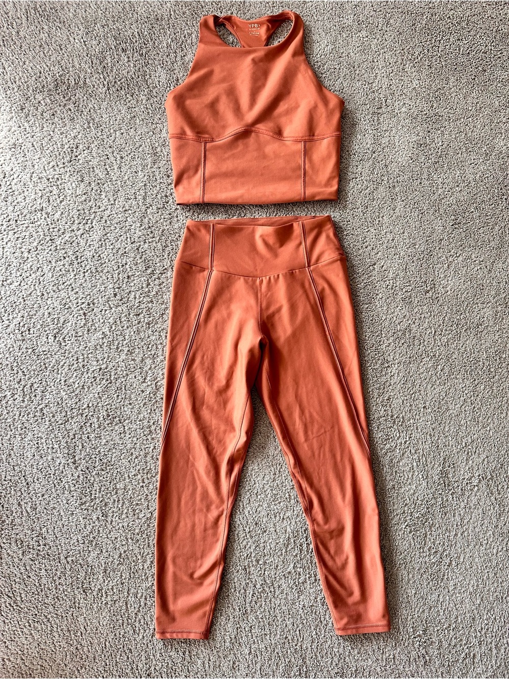 YPB Curve Love by A&F High-Rise Active Leggings & Racer Crop Top in Rust Orange